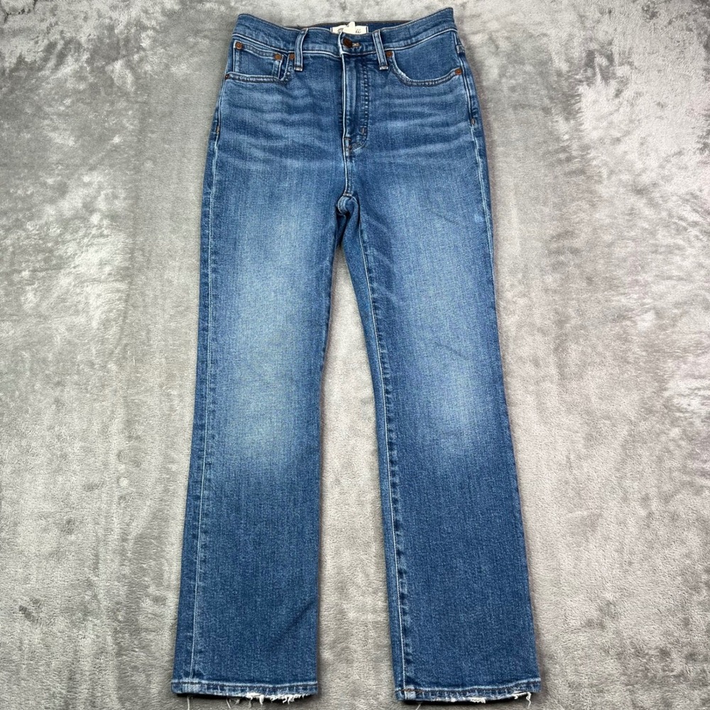 Madewell‎ Slim Demi-Boot Jeans Womens 26 Blue Solid Stretch Raw Hem Denim